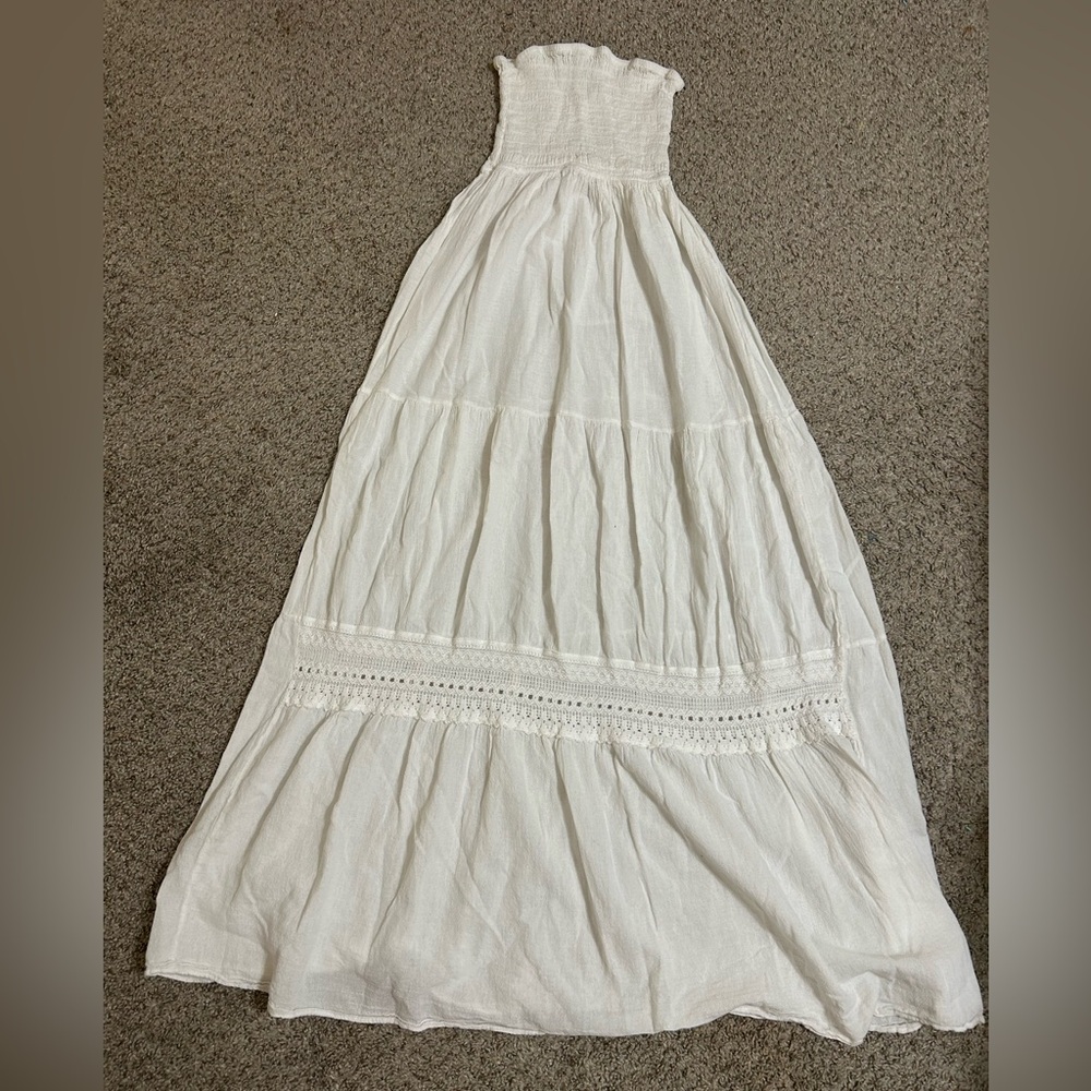 Resort Wear Seaspice White Tiered Sz M Maxi Skirt Lightweight  Peruvian Cotton